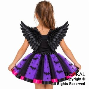 SET ALAS CON PLUMAS Y POLLERA VIOLETA CON MURCIELAGOS (9594A)